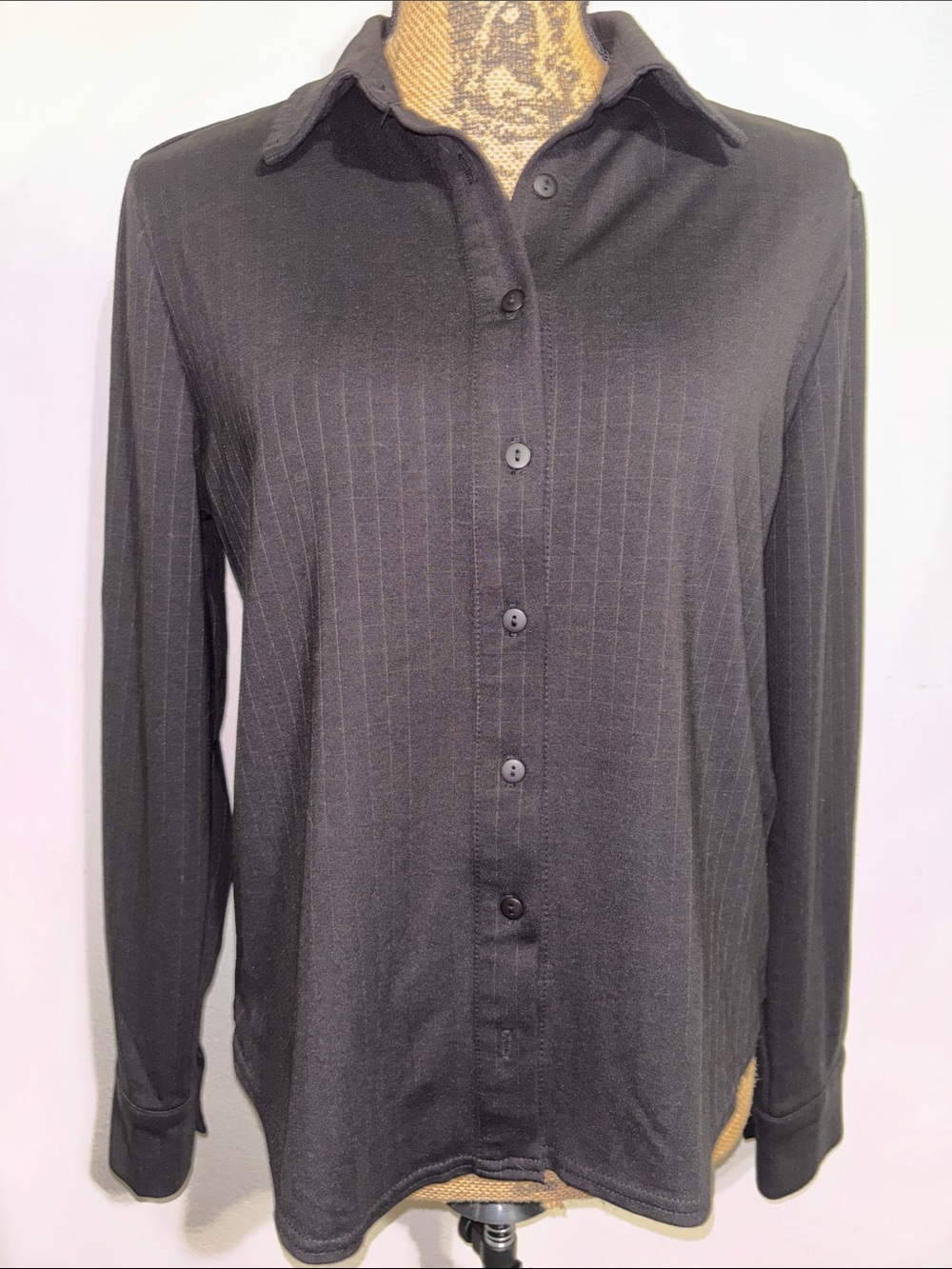 Black Pin Striped Long-Sleeve Women’s Button-Up Shirt